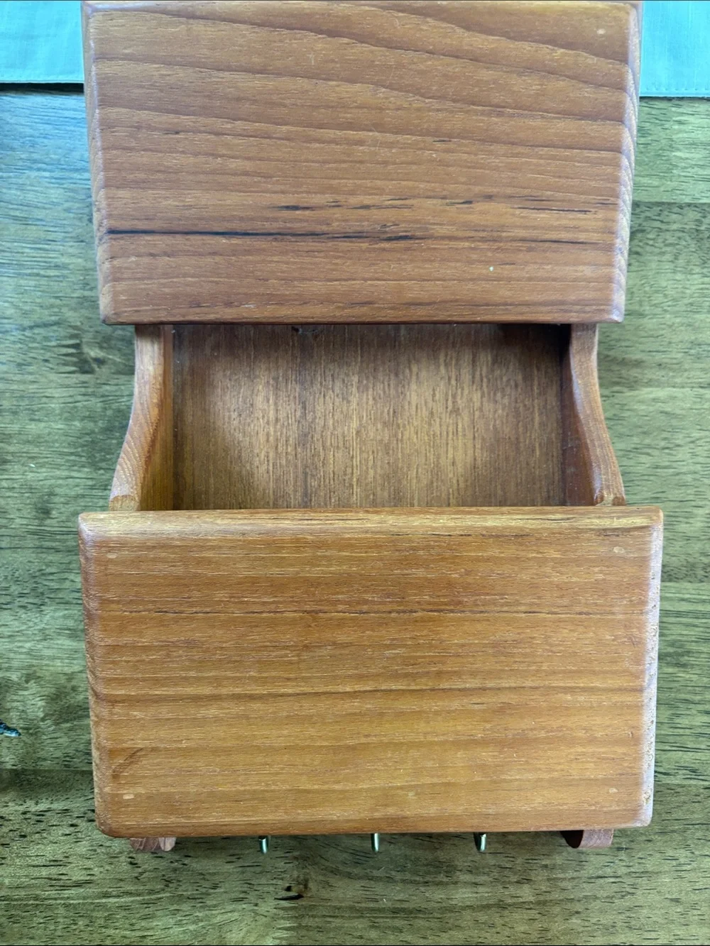 Vintage Goodwood Teak Wood Wall Organizer 3 Tier Entry Letter Holder & Key Hooks